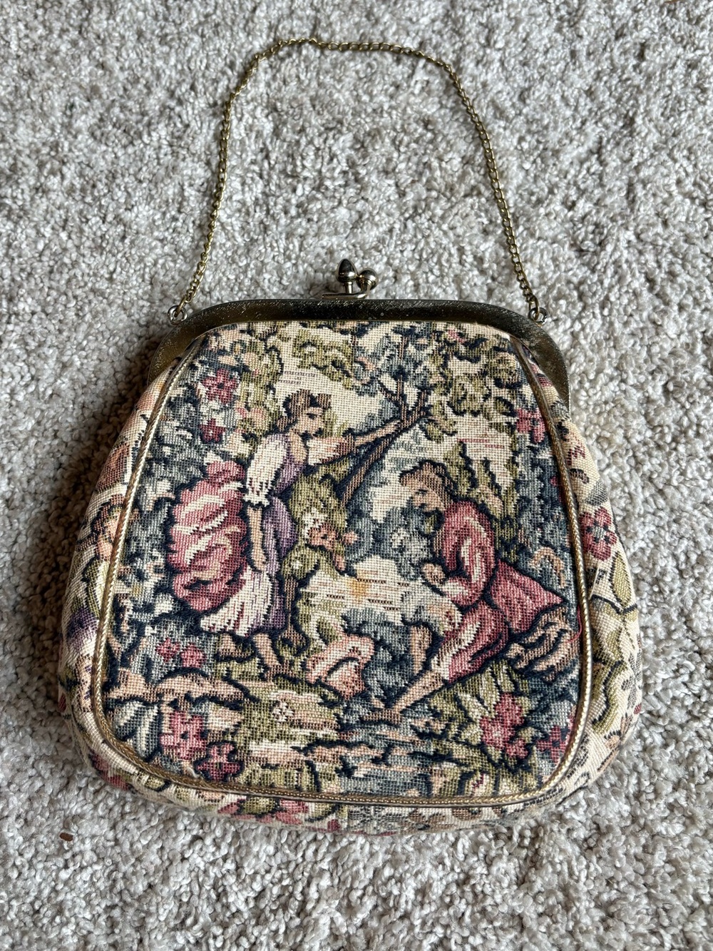 Vintage Julius Resnick JR Tapestry Kiss lock Evening Chain Clutch Bag purse 6”